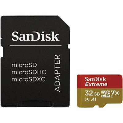 Карта пам'яті microSDHC (UHS-1 U3) SanDisk Extreme Action A1 32Gb Class 10 V30 (R100Mb/s, W60Mb/s) (adapter SD) Карта пам'яті microSDHC (UHS-1 U3) SanDisk Extreme Action A1 32Gb Class 10 V30 (R100Mb/s, W60Mb/s) (adapter SD)