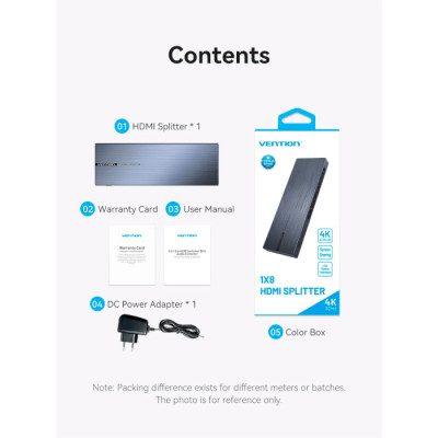 Сплітер Vention 4K 1x8 HDMI Splitter Black Aluminum Alloy Type EU Standard