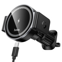 Автотримач для телефона з БЗП HOCO HW35 Power electric magnetic wireless fast charging car holder(air outlet) Black