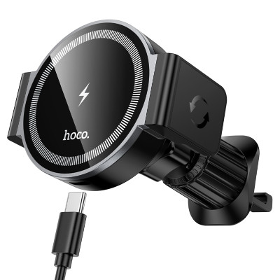 Автотримач для телефона з БЗП HOCO HW35 Power electric magnetic wireless fast charging car holder(air outlet) Black