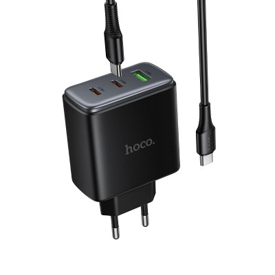 Мережевий зарядний пристрій HOCO C160A Upgrade PD65W(2C1A) charger set(C to C) Black