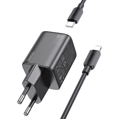 Мережевий зарядний пристрій з кабелем HOCO N40 Mighty single port PD20W charger set(C to iP) Black
