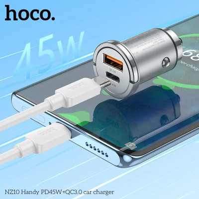 Автомобільний зарядний пристрій HOCO NZ10 Handy PD45W+QC3.0 car charger Silver Автомобільний зарядний пристрій HOCO NZ10 Handy PD45W+QC3.0 car charger Silver