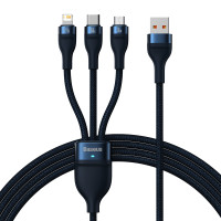 Кабель Baseus Flash Series Ⅱ One-for-three Fast Charging Data Cable USB to M+L+C 66W 1.2m Blue Кабель Baseus Flash Series Ⅱ One-for-three Fast Charging Data Cable USB to M+L+C 66W 1.2m Blue