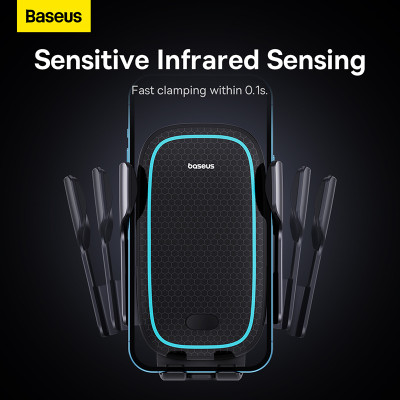 Автотримач для телефона з БЗП Baseus Milky Way Pro Series Wireless Charging Electric Car Mount Phone Holder 15W Cluster Black
