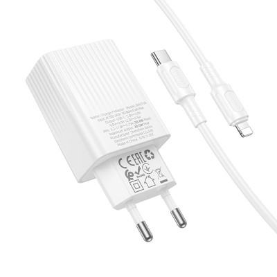Мережевий зарядний пристрійз кабелем BOROFONE BAS75A Source single port PD30W charger set (C to iP) (EU) White Мережевий зарядний пристрійз кабелем BOROFONE BAS75A Source single port PD30W charger set (C to iP) (EU) White