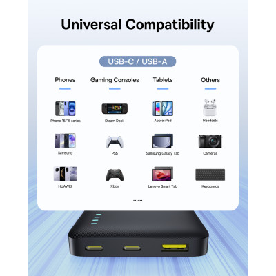 Зовнішній акумулятор Baseus EnerFill FP21 Power Bank 10000mAh 22.5W Cosmic Black (Includes Simple Type-C to Type-C Cable 20V/3A 30cm Black)