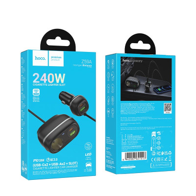 Автомобільний зарядний пристрій HOCO Z59A Rank 96W(2C2A) cigarette lighter slot car charger Black