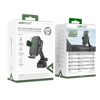 Автотримач для телефона з БЗП ACEFAST D49 press type wireless charging car holder for dashboard Black
