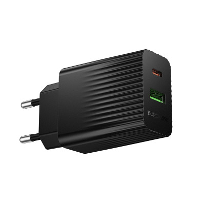 Мережевий зарядний пристрій BOROFONE BAS74A Source PD20W+QC3.0 charger (EU) Black Мережевий зарядний пристрій BOROFONE BAS74A Source PD20W+QC3.0 charger (EU) Black