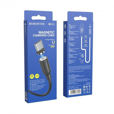 Кабель BOROFONE BX41 USB to Type-C 2.4A, 1m, PVC, PVC connectors, magnetic, Black Кабель BOROFONE BX41 USB to Type-C 2.4A, 1m, PVC, PVC connectors, magnetic, Black