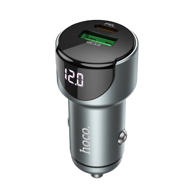 Автомобільний зарядний пристрій HOCO Z42 Light road dual port digital display PD20W+QC3.0 car charger Metal Gray Автомобільний зарядний пристрій HOCO Z42 Light road dual port digital display PD20W+QC3.0 car charger Metal Gray