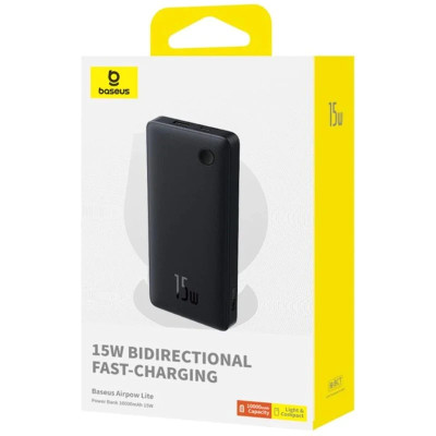 Зовнішній акумулятор Baseus Airpow Lite Power Bank 10000mAh 15W Cosmic Black (With Simple Series Data Cable USB to Type-C 30cm Black) Зовнішній акумулятор Baseus Airpow Lite Power Bank 10000mAh 15W Cosmic Black (With Simple Series Data Cable USB to Type-C 30cm Black)