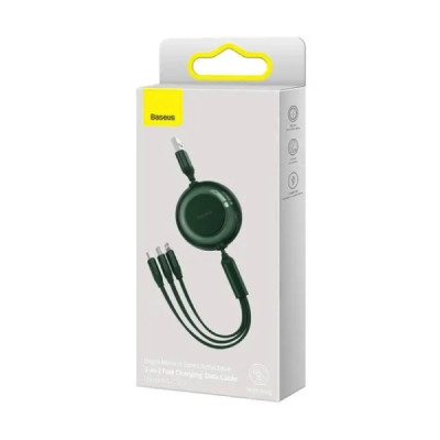 Кабель Baseus Bright Mirror 2 Series Retractable 3-in-1 Fast Charging  Data Cable USB to M+L+C 3.5A 1.1m Green