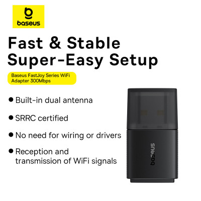 Адаптер Baseus FastJoy Series WiFi Adapter 300Mbps Cluster Black Адаптер Baseus FastJoy Series WiFi Adapter 300Mbps Cluster Black