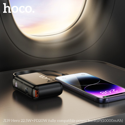 Зовнішній акумулятор HOCO J139 Hero 22.5W+PD20W fully compatible power bank(iP)(10000mAh) Black