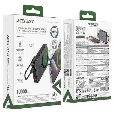 Зовнішній акумулятор ACEFAST M31-10000 22.5W magnetic fast charging power bank with cable Black