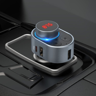 АЗП з FM-модулятором HOCO E72 Alegria PD30W car BT FM transmitter Metal Gray