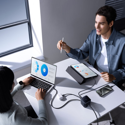 Мережевий зарядний пристрій Baseus Super GaN Desktop Charger with Retractable Cable 3C+U 100W EU Cosmic Black