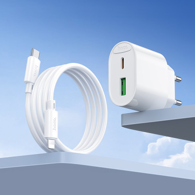 Мережевий зарядний пристрій HOCO C109A(PD20W+QC3.0) Fighter PD20W+QC3.0 charger set(C to iP) White Мережевий зарядний пристрій HOCO C109A(PD20W+QC3.0) Fighter PD20W+QC3.0 charger set(C to iP) White