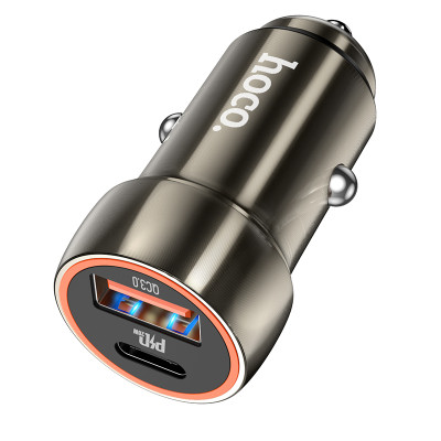 Автомобільний зарядний пристрій HOCO Z46A Blue whale PD20W+QC3.0 car charger Metal Gray