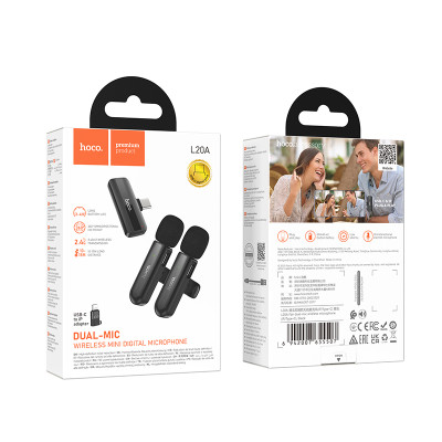 Бездротова мікрофонна система HOCO L20A Fair dual-mic (iP/Type-C) Black