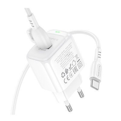 Мережевий зарядний пристрій з кабелем BOROFONE BAS42A Potential single-port QC3.0 charger set(Type-C) 18W White Мережевий зарядний пристрій з кабелем BOROFONE BAS42A Potential single-port QC3.0 charger set(Type-C) 18W White