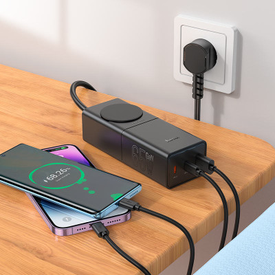 Мережевий зарядний пристрій HOCO NS4 Sharp PD65W(2C1A) desktop socket(EU/GER) Black Мережевий зарядний пристрій HOCO NS4 Sharp PD65W(2C1A) desktop socket(EU/GER) Black