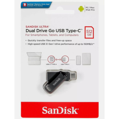 Флеш-накопичувач SanDisk USB 3.1 Ultra Dual Go Type-C 512Gb (150 Mb/s) Флеш-накопичувач SanDisk USB 3.1 Ultra Dual Go Type-C 512Gb (150 Mb/s)