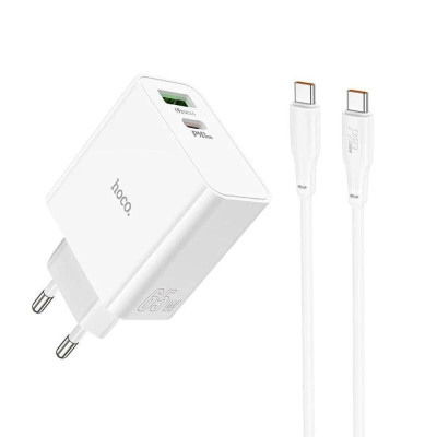 Мережевий зарядний пристрій HOCO C113A Awesome PD65W dual port(1A1C) charger White