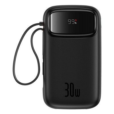 Зовнішній акумулятор Baseus QPow 2 Digital Display Fast-Charging Power Bank with 2 Built-in Type-C Cable 20000mAh 30W Cluster Black Зовнішній акумулятор Baseus QPow 2 Digital Display Fast-Charging Power Bank with 2 Built-in Type-C Cable 20000mAh 30W Cluster Black