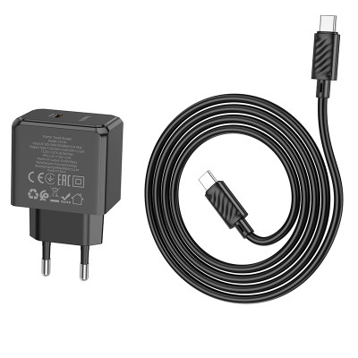 Мережевий зарядний пристрій з кабелем HOCO CS13A Ocean single port PD20W charger set(Type-C to Type-C) Black Мережевий зарядний пристрій з кабелем HOCO CS13A Ocean single port PD20W charger set(Type-C to Type-C) Black