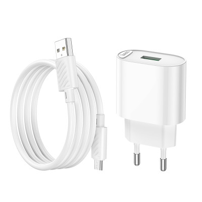 Мережевий зарядний пристрій з кабелем HOCO C109A Fighter single port QC3.0 charger set(Micro) White Мережевий зарядний пристрій з кабелем HOCO C109A Fighter single port QC3.0 charger set(Micro) White