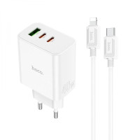 Мережевий зарядний пристрій HOCO C126A Pure power PD40W three-port(2C1A) charger set(C to iP) White