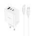 Мережевий зарядний пристрій HOCO C126A Pure power PD40W three-port(2C1A) charger set(C to iP) White