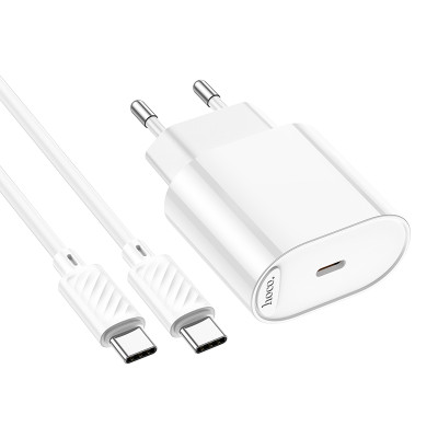 Мережевий зарядний пристрій з кабелем HOCO C109A(PD20W) Fighter single port PD20W charger set(C to C) White Мережевий зарядний пристрій з кабелем HOCO C109A(PD20W) Fighter single port PD20W charger set(C to C) White