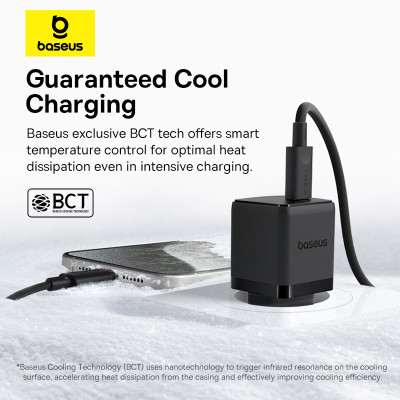 Мережевий зарядний пристрій з кабелем Baseus Palm Fast Charger 1C 30W EU Cluster Black(With: Baseus Mini White Cable C to C 60W(20V/3A) 1m
