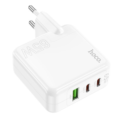 Мережевий зарядний пристрій HOCO C115A Header PD65W  GaN three-port(2C1A) charger White