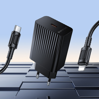 Мережевий зарядний пристрій з кабелем BOROFONE BAS73A Source single port PD20W charger set (C to iP) (EU) Black Мережевий зарядний пристрій з кабелем BOROFONE BAS73A Source single port PD20W charger set (C to iP) (EU) Black