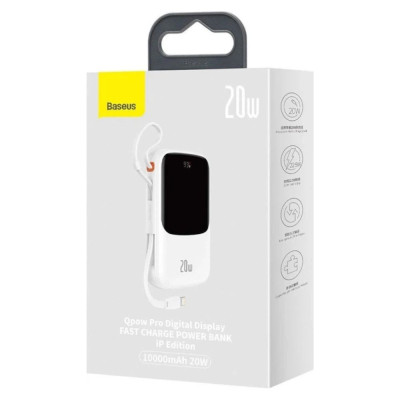 Зовнішній акумулятор Baseus Qpow Pro Digital Display Fast Charge Power Bank 10000mAh 20W iP Edition White(With: Simple charging cable Type-C 3A 0.3m W Зовнішній акумулятор Baseus Qpow Pro Digital Display Fast Charge Power Bank 10000mAh 20W iP Edition White(With: Simple charging cable Type-C 3A 0.3m W