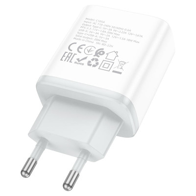 Мережевий зарядний пристрій HOCO C105A Stage dual port PD20W+QC3.0 charger White Мережевий зарядний пристрій HOCO C105A Stage dual port PD20W+QC3.0 charger White