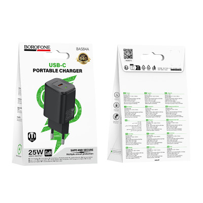 Мережевий зарядний пристрій BOROFONE BAS84A Star single port PD25W charger (EU) Black
