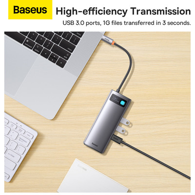 USB-Hub Baseus Metal Gleam Series 7-in-1 Multifunctional Type-C HUB Docking Station Gray （Type-C to HDMI*2+USB3.0*3+PD*1+RJ45*1）