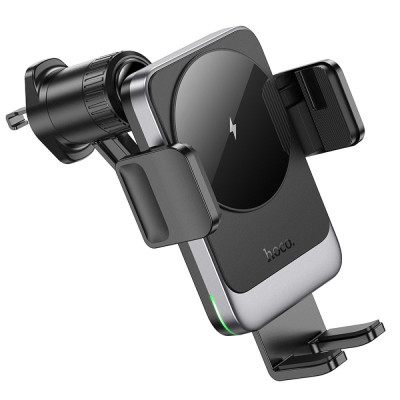 Автотримач для телефона з БЗП HOCO HW13 Speed wireless fast charging car holder(air outlet) Black Metal Gray