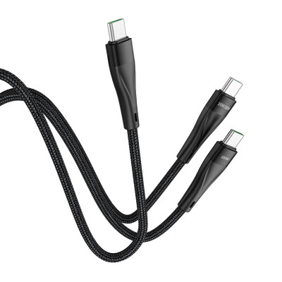 Кабель HOCO U102 Type-C to Type-C+Type-C 5A, 100W 1.5m, nylon, aluminum connectors, Black