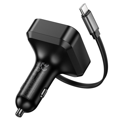Автомобільний зарядний пристрій HOCONZ18 Guardian PD65W(2C1A) car charger with retractable cable Black