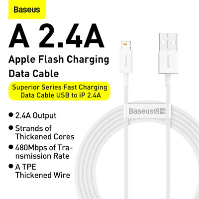 Кабель Baseus Superior Series Fast Charging Data Cable USB to iP 2.4A 0.25m White Кабель Baseus Superior Series Fast Charging Data Cable USB to iP 2.4A 0.25m White