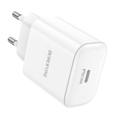 Мережевий зарядний пристрій BOROFONE BA81A single port PD20W charger(EU) White Мережевий зарядний пристрій BOROFONE BA81A single port PD20W charger(EU) White