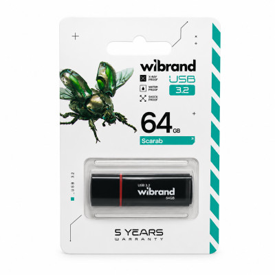 Флеш-накопичувач Wibrand USB 3.2 Gen1 Scarab 64GB Black Флеш-накопичувач Wibrand USB 3.2 Gen1 Scarab 64GB Black