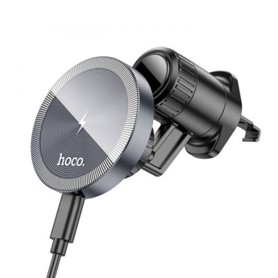 Автотримач для телефона з БЗП HOCO HW6 Vision metal magnetic wireless fast charging car holder(air outlet) Black Автотримач для телефона з БЗП HOCO HW6 Vision metal magnetic wireless fast charging car holder(air outlet) Black